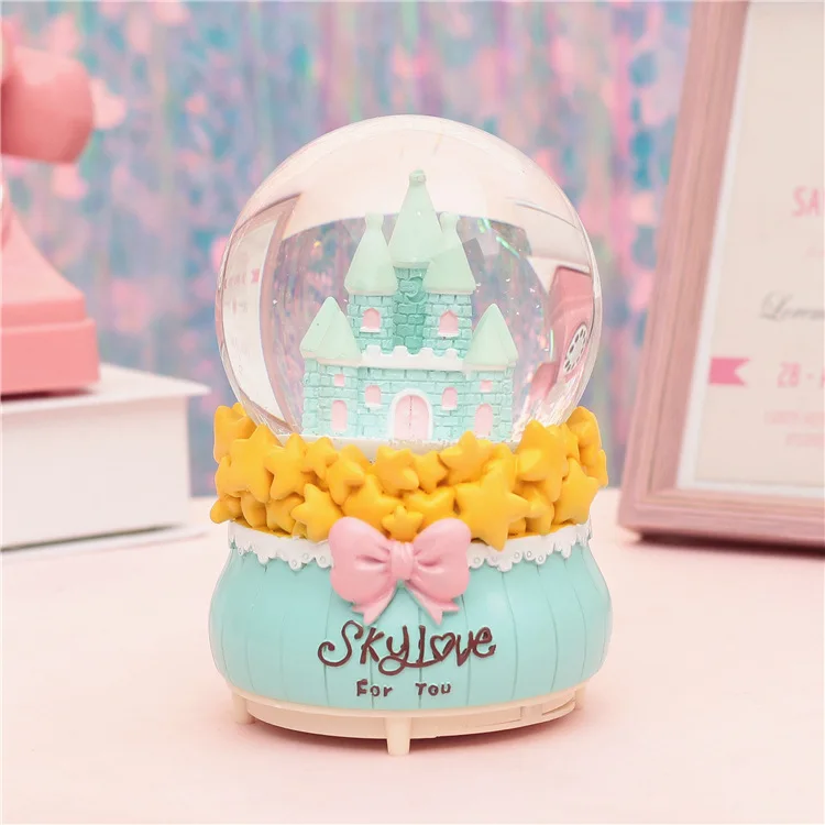 Castelo Bola de Cristal Floco de Neve Luminoso Alto falante Decoração para Quarto de Menina MDUG (estilo 5)