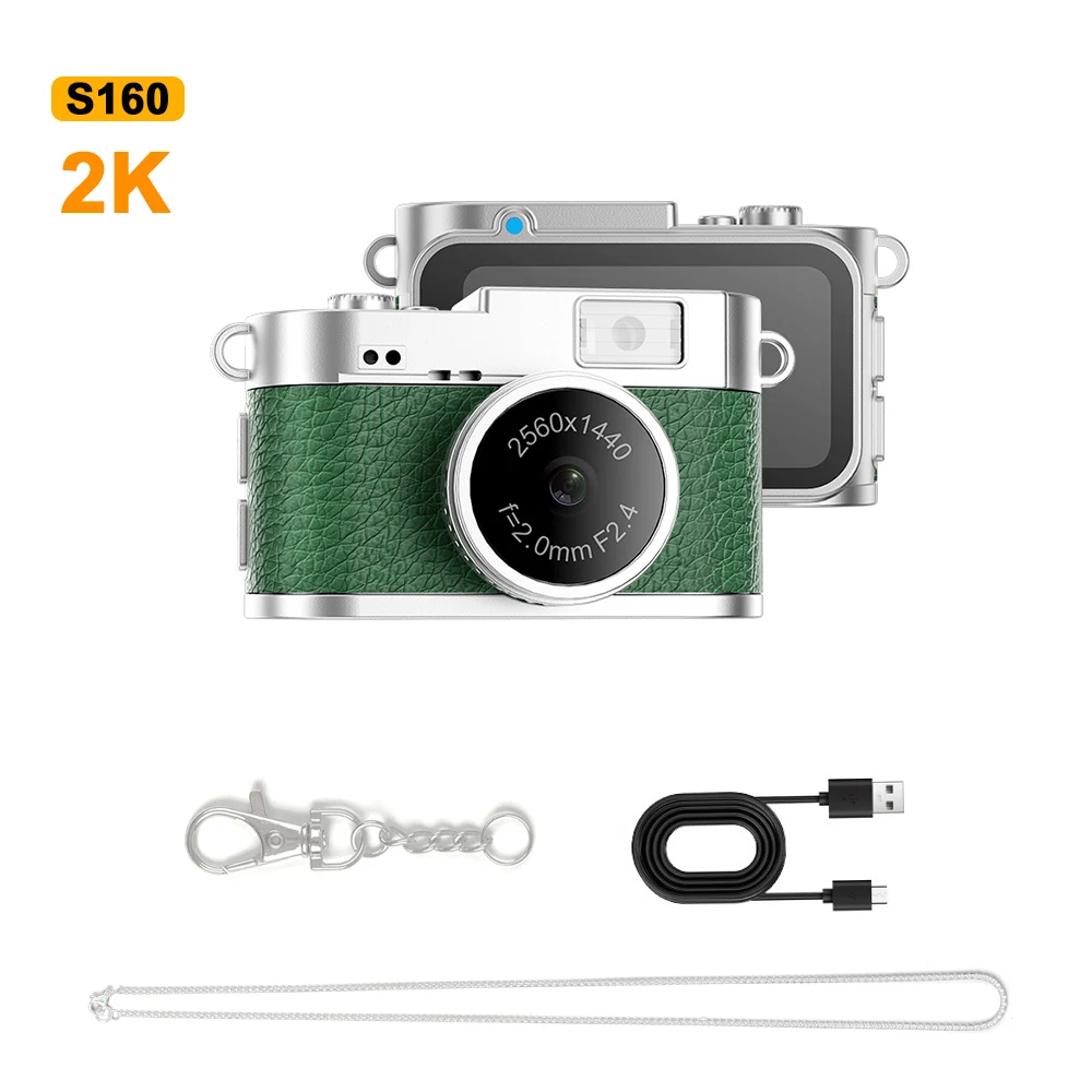 Mini Câmera Digital Retrô, Resolução de Tela 2k, Câmera Decorativa Portátil MDUG (verde 16g)