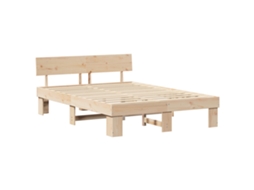 Conjunto 1 Estrutura De Cama Moderna Vidaxl Castanho Madeira De Pinho Maciça (140 X 200 Cm)
