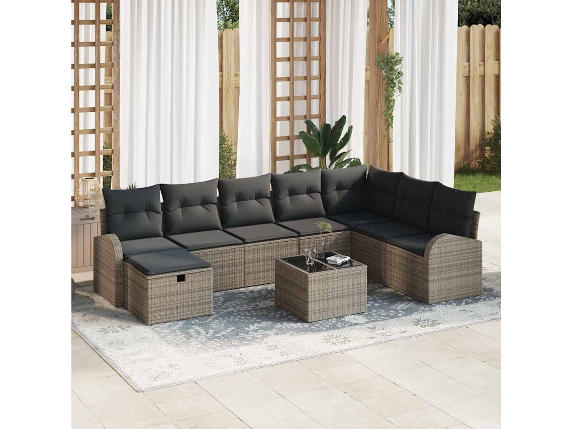 Vidaxl Conjunto De Sofá De Jardim 9 Pcs Cinzeto Rattan Sintético