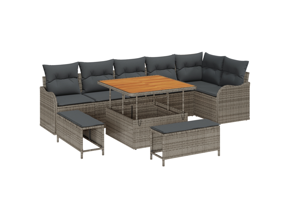 Conjunto 9 Conjunto De Sofá De Jardim Vidaxl Cinzento Vime Pe (287,5 X 122,5 X 85 Cm)