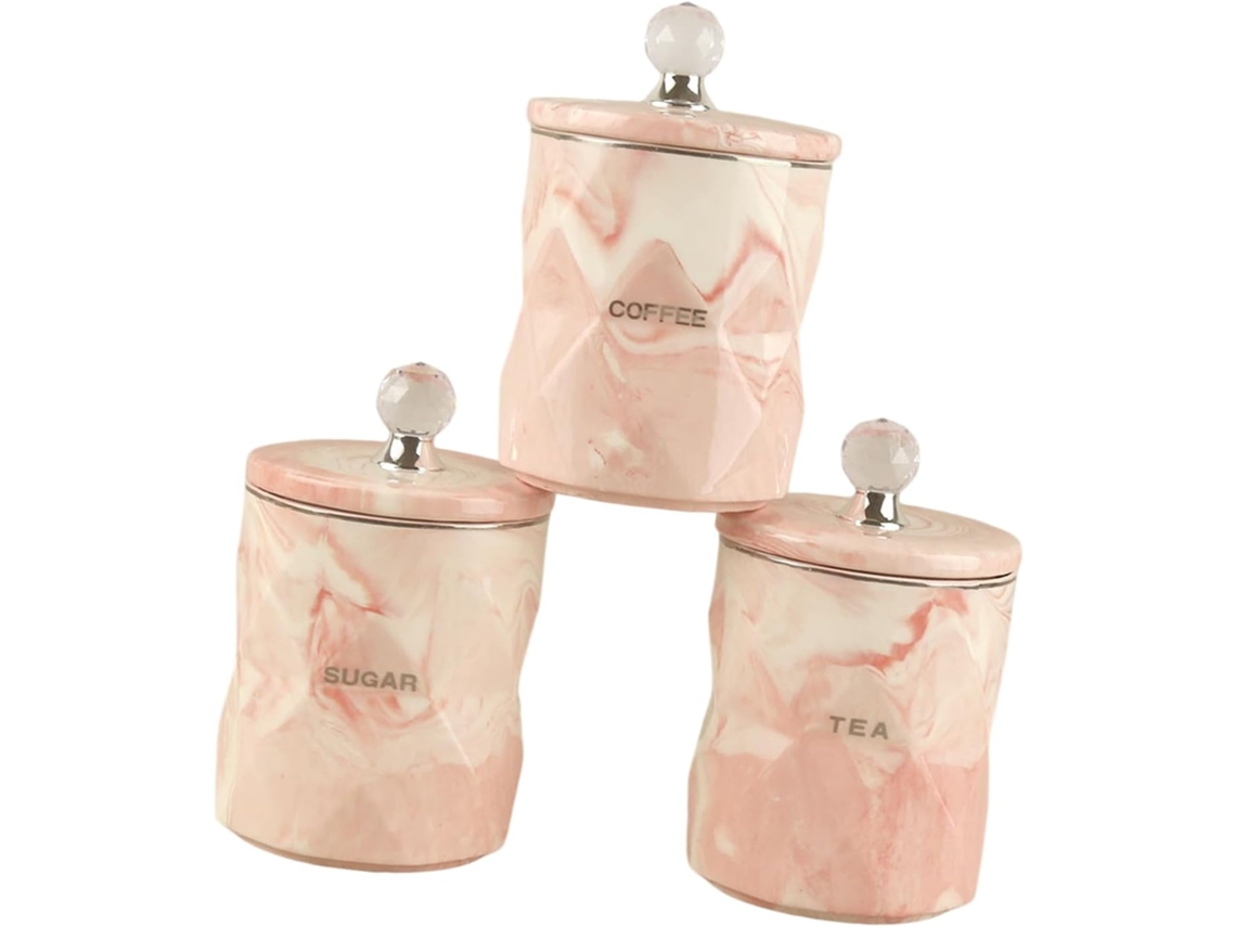 Conjunto De 3-potes Cerâmica Com Estampa Mármore, Ideais Para Organizar Chá, Café E Açúcar, Além De Decorar A Casa