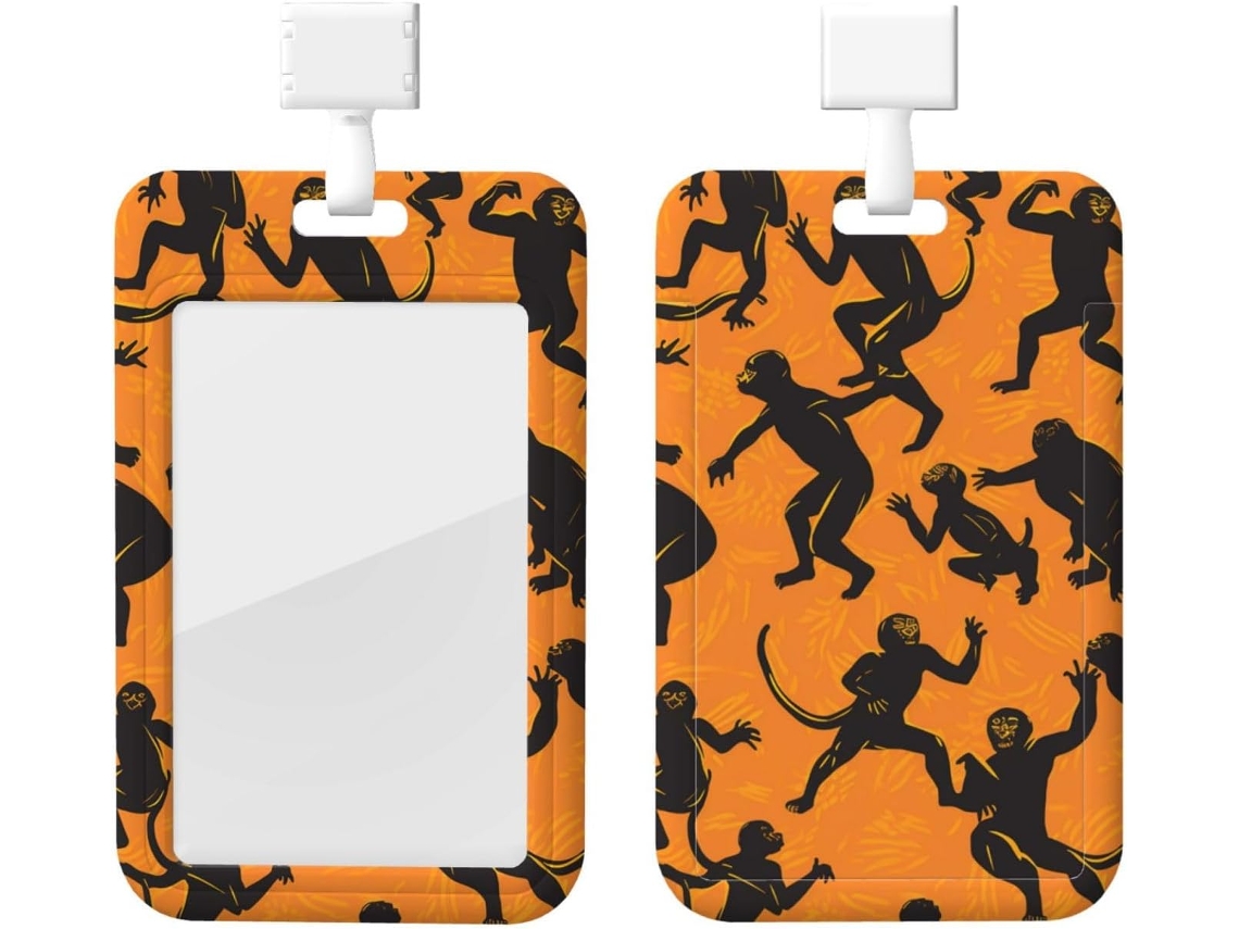 Porta Crachá Com Estampa De Macacão Preto Gibbon, Com Cordão, Capa Protetora De Plástico Impermeável Crachás, Ideal