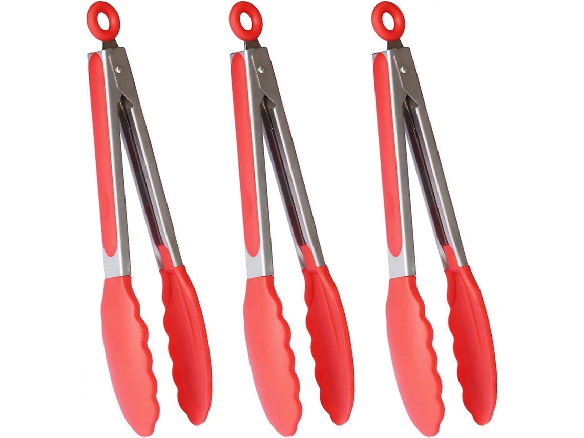 Lurelia Pinça Servir Kit 3 Peças Inox Silicone 23 Cm Vermelho Antiaderente Churrasco Saladas