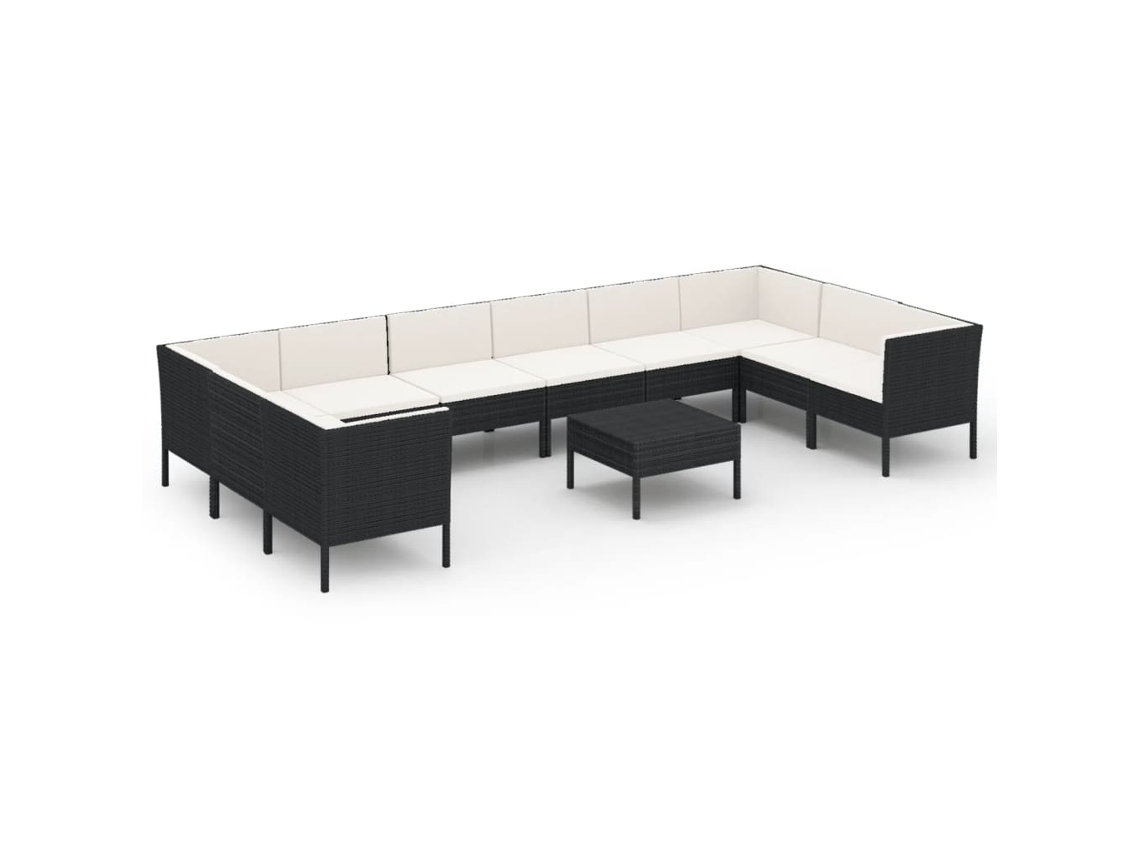 Maison Exclusive - 11 Pcs Conjunto Lounge De Jardim C/ Almofadões Vime Pe Preto
