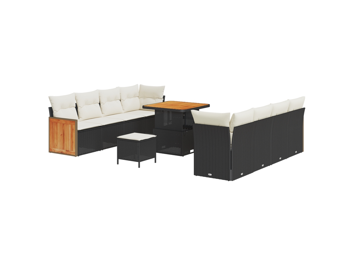 Conjunto 11 Conjunto De Sofá De Jardim Vidaxl Preto Vime Pe (231 X 62 X 85 Cm)