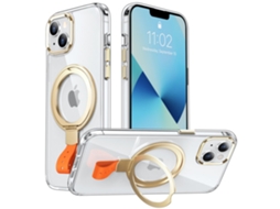 Suporte Casa Quedas Dourada Para Iphone 13 Pele Sintética Magnética Transparente