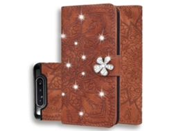 Capa De Couro Texturizado Com Padrão De Diamante E Mandala, Design Dobrável Duplo, Com Carteira, Suporte E Compartimentos Para Cartões Para Galaxy A80