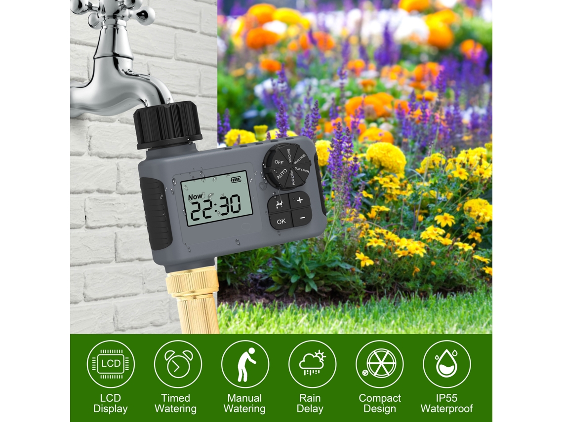 Temporizador de irrigação inteligente YURU com detecção de chuva, modo automático/manual, travamento infantil