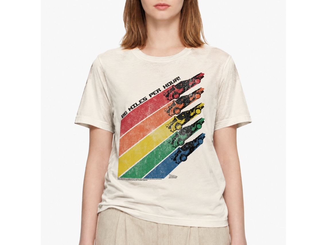Rockinstone Back To The Future Movie Rainbow Solid Natural Adult T-shirt Size:xxxl