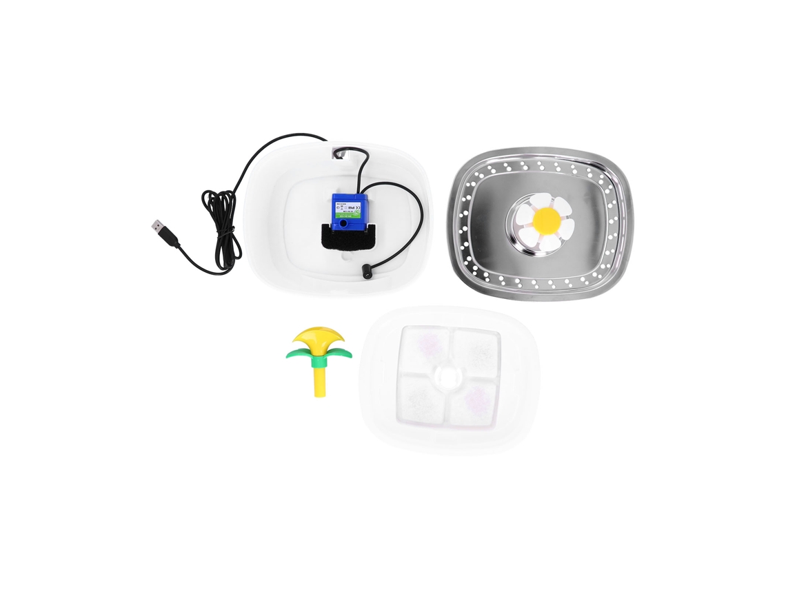Fonte de Água para Pet 2,5l Aço Inoxidável Silenciosa com Luz Led para Gato e Cão | S/MARCA
