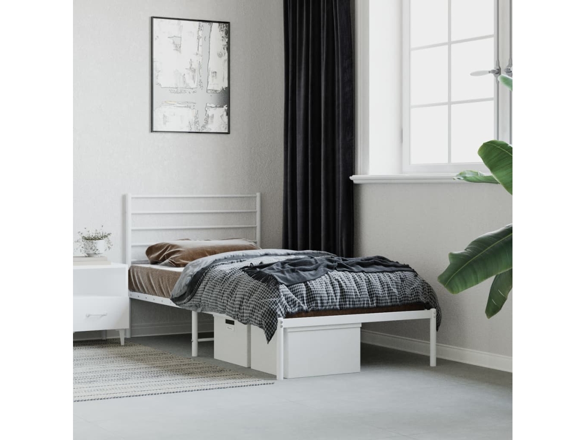 Vidaxl Estrutura De Cama Em Metal Com Cabeceira 107x203 Cm Branco