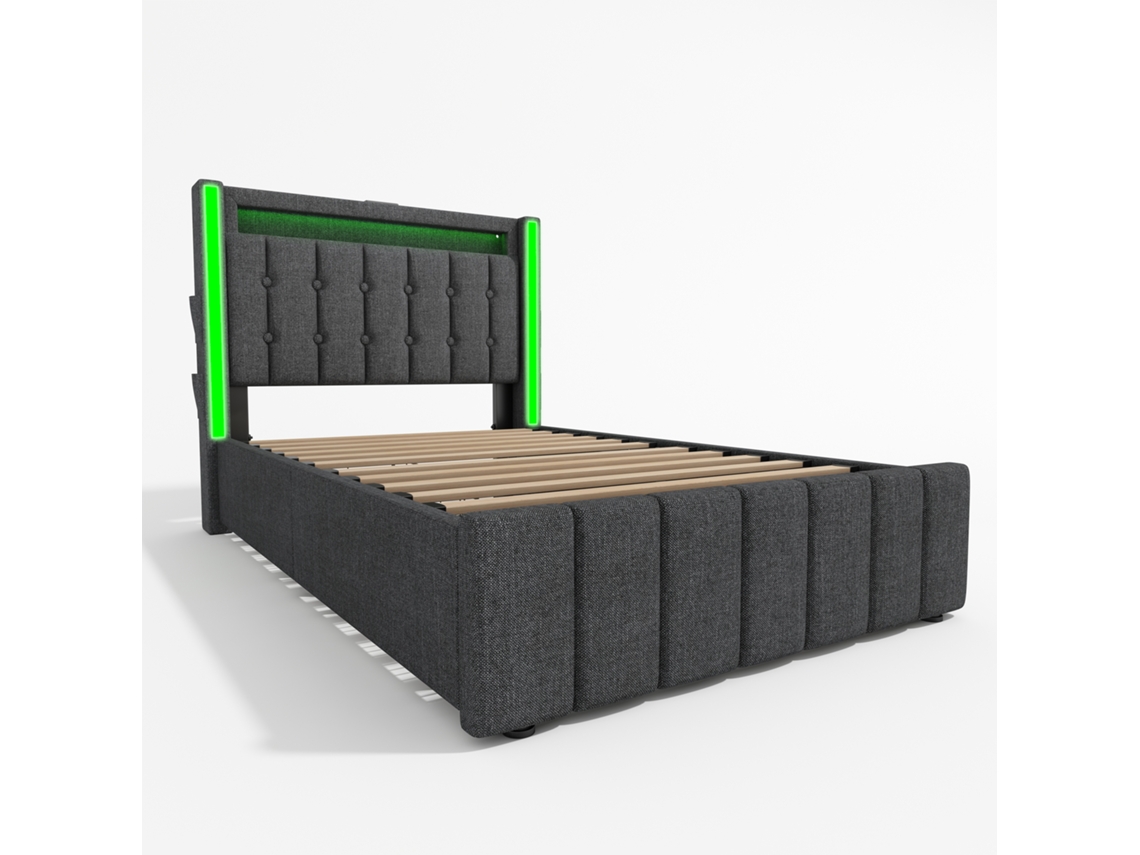 Cama Juvenil Estofada 90x200 com Usb e Gavetas PAPRIKA