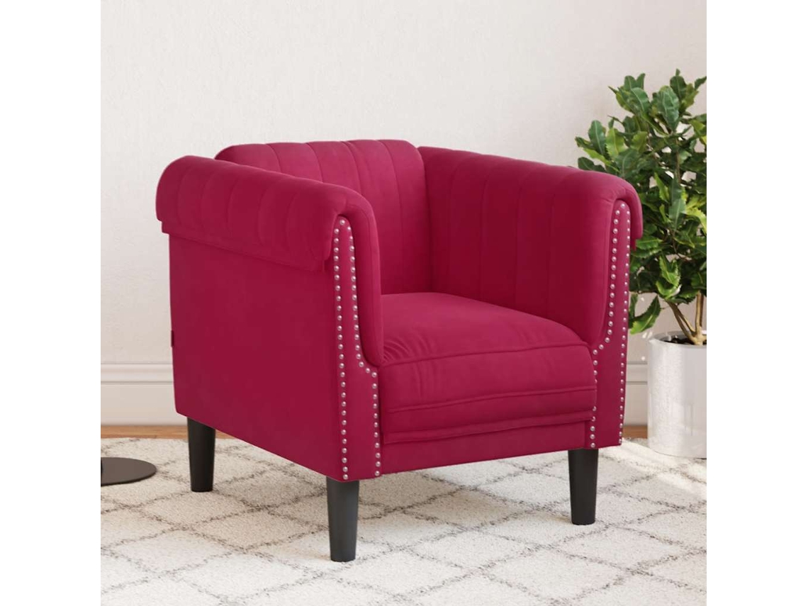 Vidaxl Poltrona Veludo Vermelho-tinto