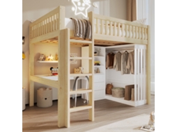 Cama Alta Infantil 140x200 Cm Escrivaninha Roupeiro Gavetas Escada Arrumação