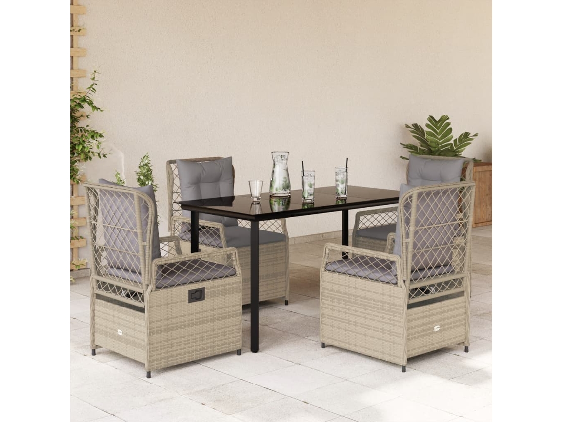 Vidaxl 5 Pcs Conjunto De Jantar P/ Jardim Com Almofadões Vime Pe Bege