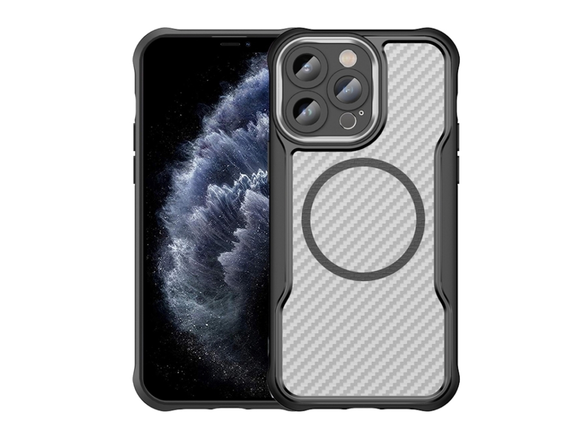 Capa Transparente Para Iphone 11 Pro - Textura De Fibra De Carbono - Magsafe