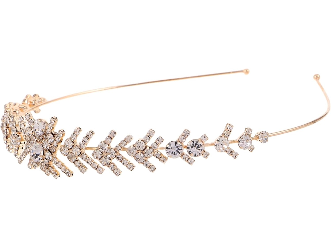 Tiara Dourada Para Casamento, Elegante Coroa De Noiva, Acessório De Cabelo Com Corrente De Garra Estável.