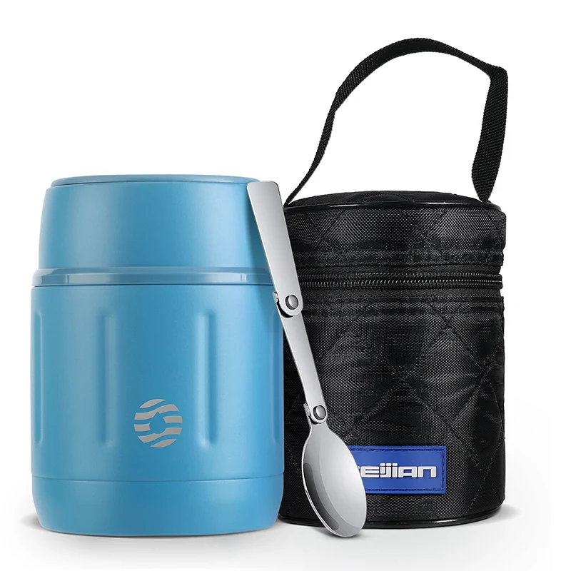 (azul, 500ml) Garrafa Térmica De Qualidade Alimentar, Em Aço Inoxidável 316, Com Isolamento A Vácuo E Colher Inclusa.
