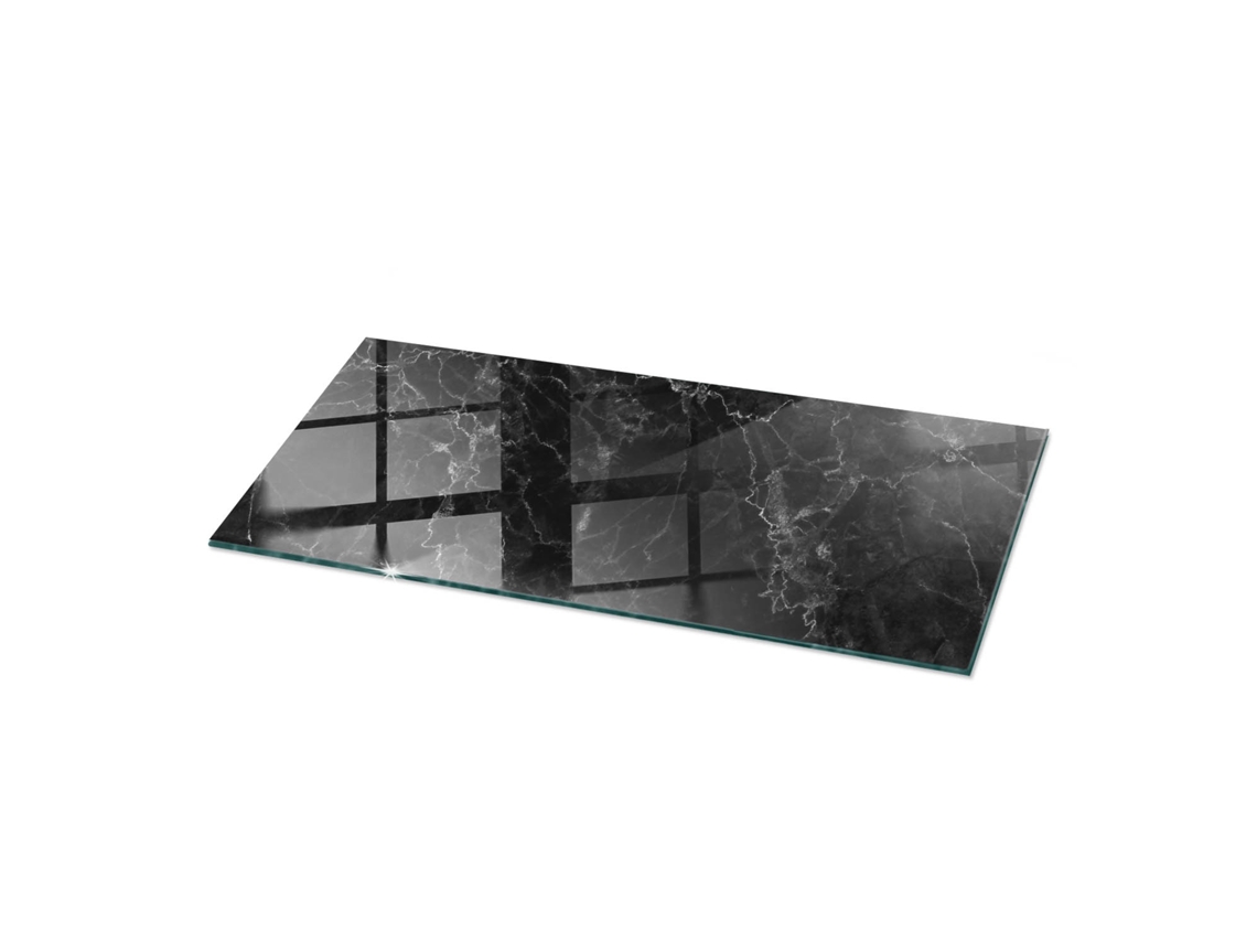 Vidro Para Mesa Retangular Espelharte (125x50 Cm - Padrão De Mármore Com Veios - Preto)