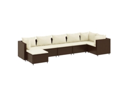 Conjunto 7 lounge de jardim c/ almofadões VIDAXL vime PE castanho