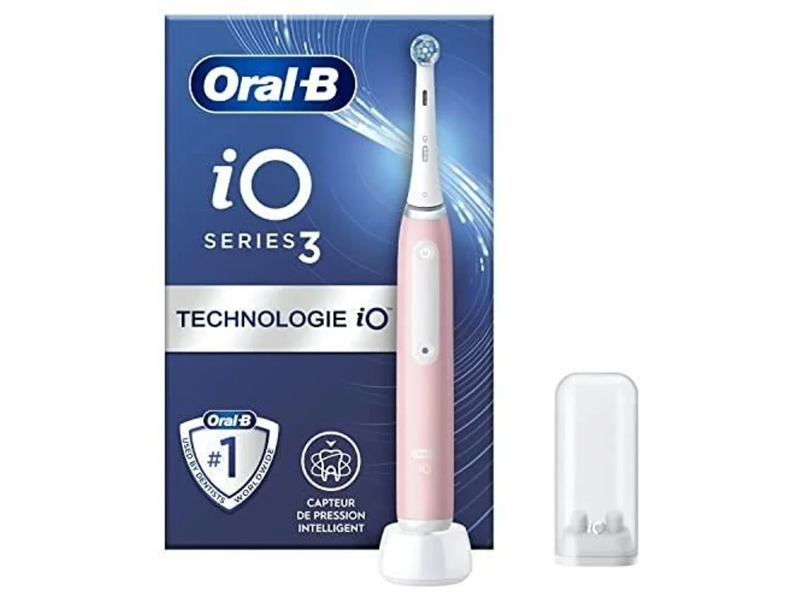 Escova de dentes elétrica Oral-B Io 3 rosa com tecnologia de microvibração e sensor de pressão inteligente