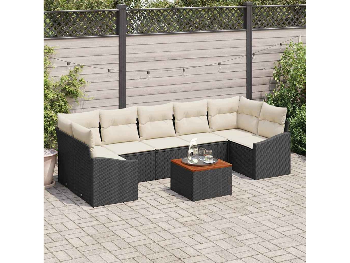 Vidaxl Conjunto De Sofá De Jardim 8 Pcs Preto E Creme Vime Pe