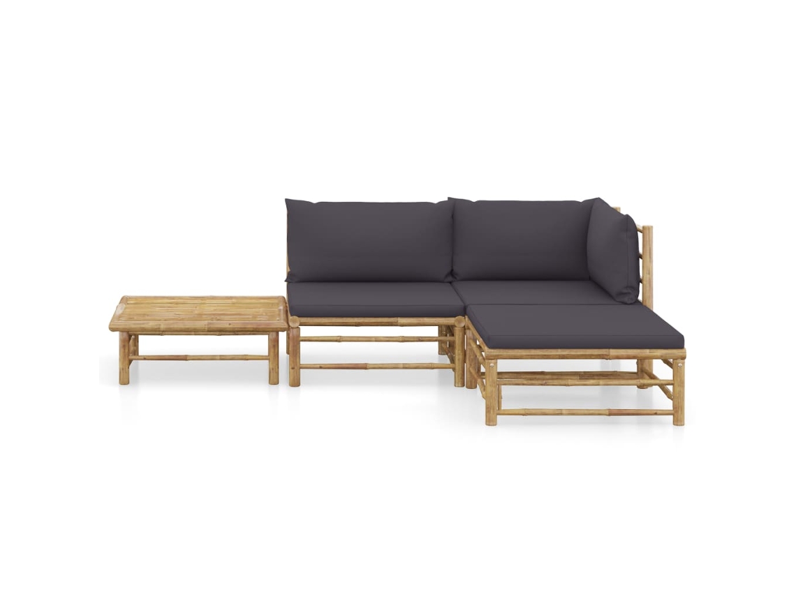 Maison Exclusive - 4 Pcs Conj. Lounge Jardim Em Bambu C/ Almofadões Cinza-escuro
