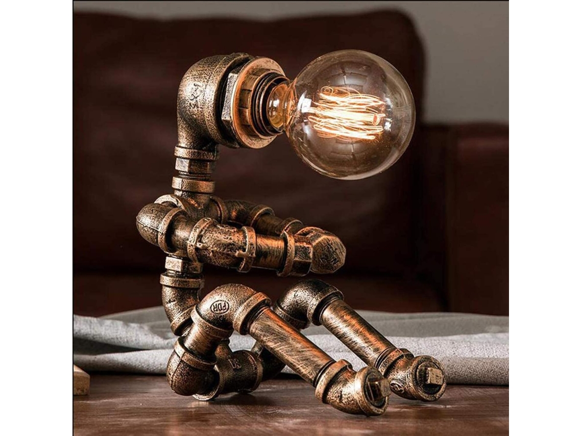 Luminária De Mesa Vintage Com Robô Industrial, Luminária De Mesa De Metal Steampunk Com Cenários Multiuso, Elevando Espaços Com Atmosfera Artística Re