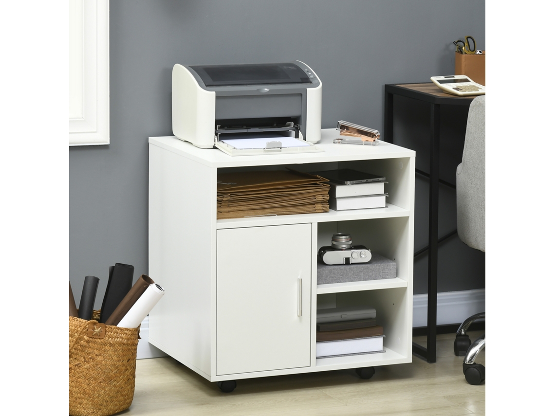 Armário De Escritório Para Impressora Multifuncional Com Prateleiras E Amplo Espaço De Armazenamento 60x50x65,5 Cm Branco