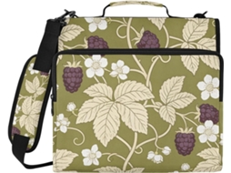 Organizador Retrô William Morris com 3 Argolas, Alça de Ombro e Mão, Verde Framboesa, 3,8 Cm 34,5 X 31,5 8,9