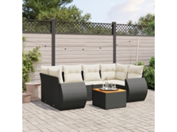 Vidaxl 7 Pcs Conjunto De Sofás P/ Jardim C/ Almofadões Vime Pe Preto