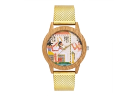 Reloj De Pulsera Unisex De Acero Redondo Analógico De Cuarzo Oro Moda