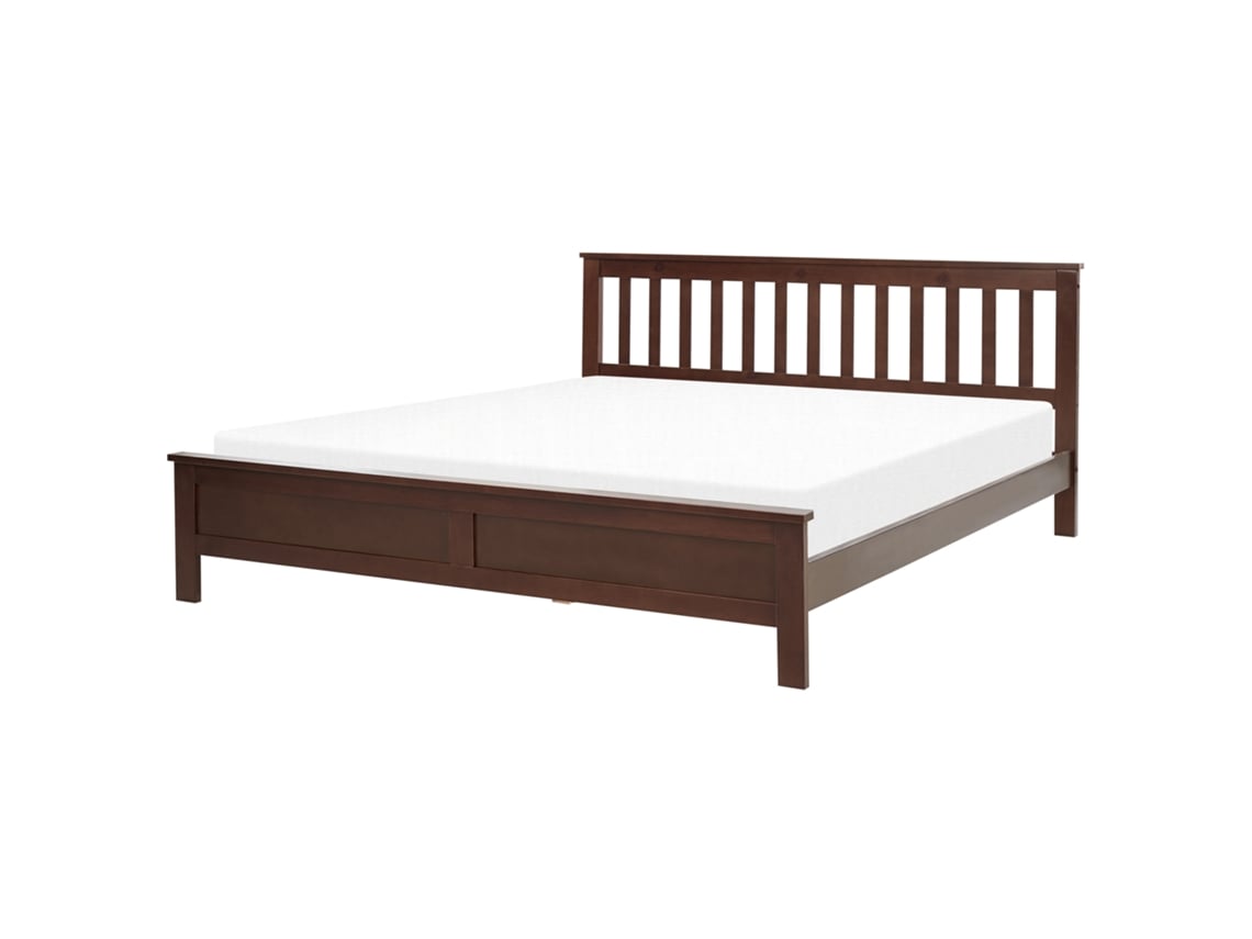 Cama de Casal BELIANI Mayenne de Madeira de Pinho Castanho Escuro 180x200