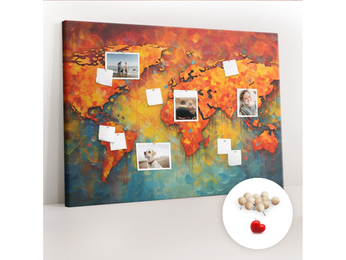 Lousa De Cortiça Mapa-múndi Decorativo Para A Sala De Estar Espelharte (140x100 Cm)