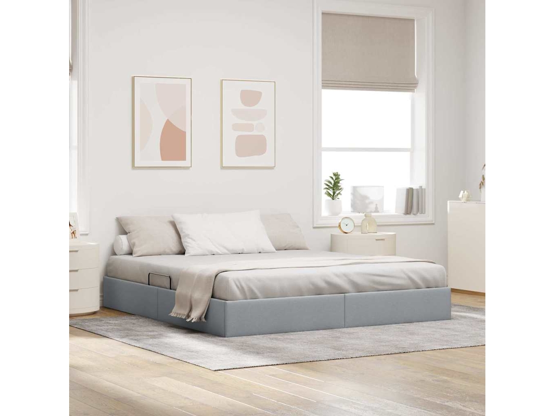 Vidaxl Cama Com Armazenamento Cinzento-claro 193 X 203 Cm Tecido