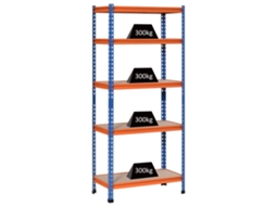Estante Metálica De Garagem Com 5 Níveis, Capacidade De 1500 Kg, 80 X 40 X 182 Cm, Azul E Laranja.