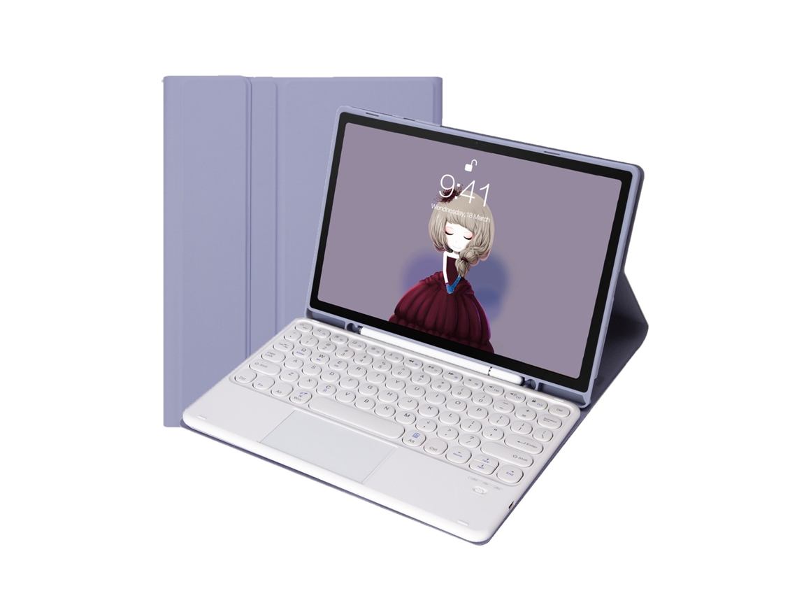 Lurelia Capa Com Teclado Bluetooth Para Ipad Pro9.7 Teclado Com Touchpad Destacável, Layout Pt, Roxo E Branco