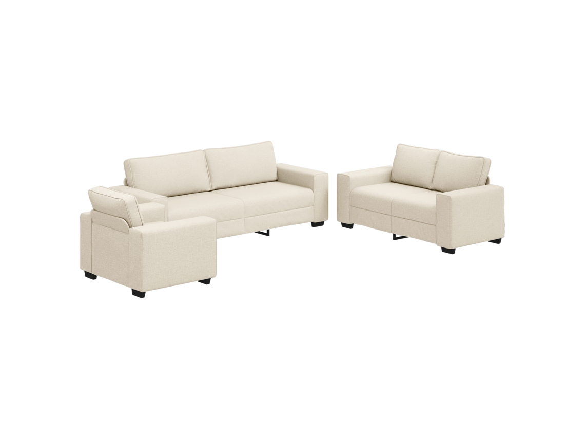 Conjunto 3 Sofá De Linho Vidaxl Bege Linho (221 X 80 X 82 Cm)