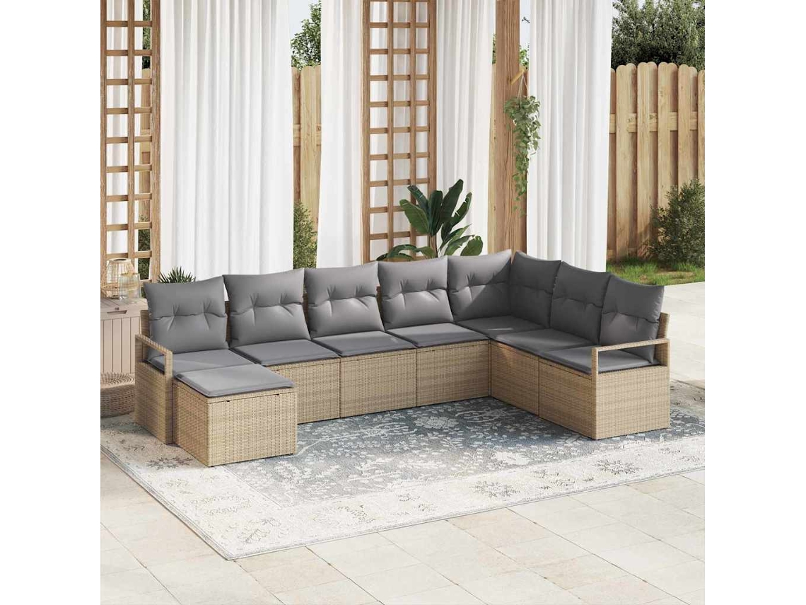 Vidaxl Conjunto De Sofás Com Almofada 8 Pcs Bege Vime Pe