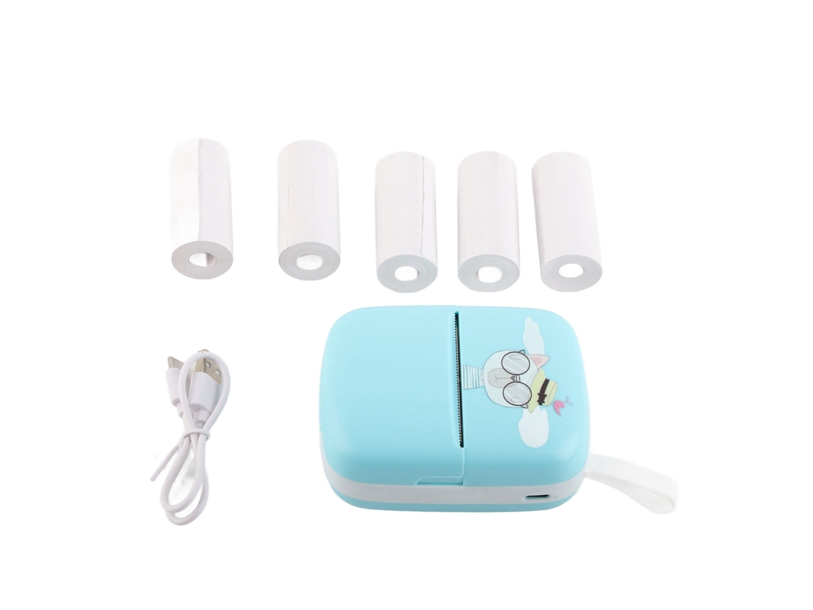 Mali impressora Térmica Portátil Bluetooth 200dpi Sem Tinta Mini Impressora de Bolso Azul com 5 Rolos de Papel