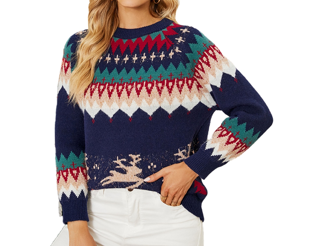 Laxiscreed Suéter Natalino Feminino Com Estampa Floco De Neve, Gola Redonda E Manga Longa Folgada