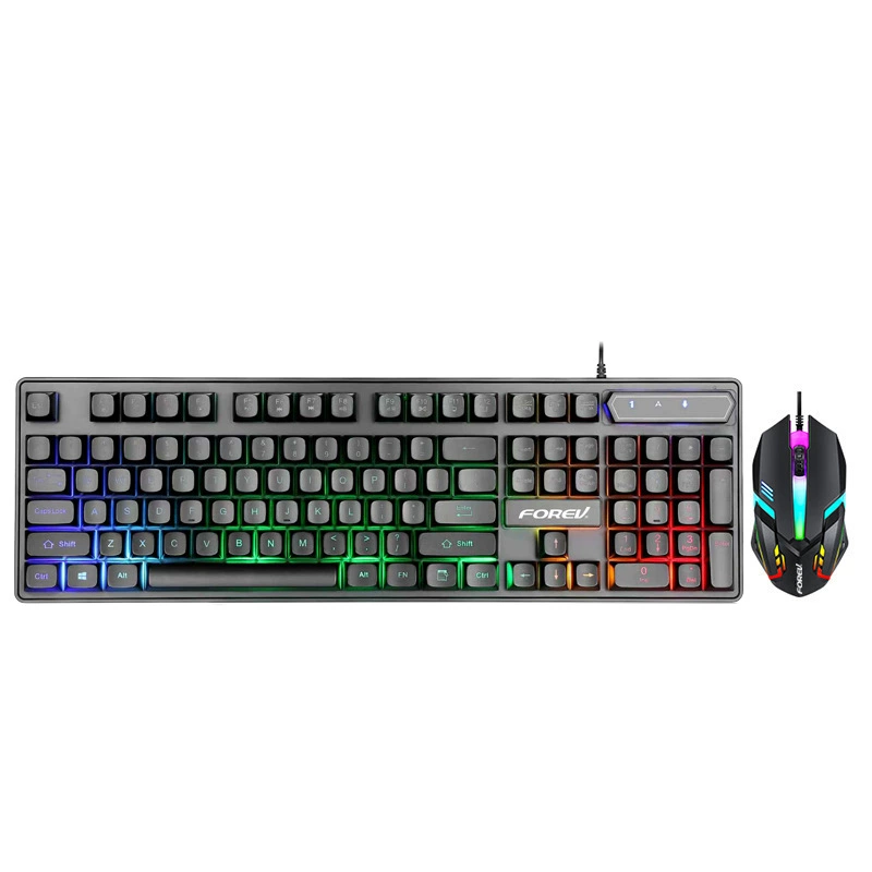 Conjunto Teclado Rato Preto Arco-íris Iluminado 104 Teclas Q305s Com Fio Sensação Mecânica