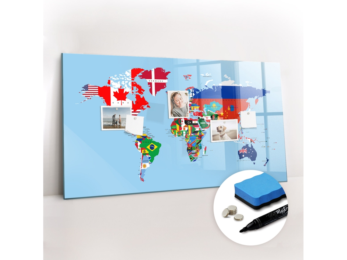 Quadro Magnético Mapa De Bandeiras Para O Escritório Espelharte (120x60 Cm)