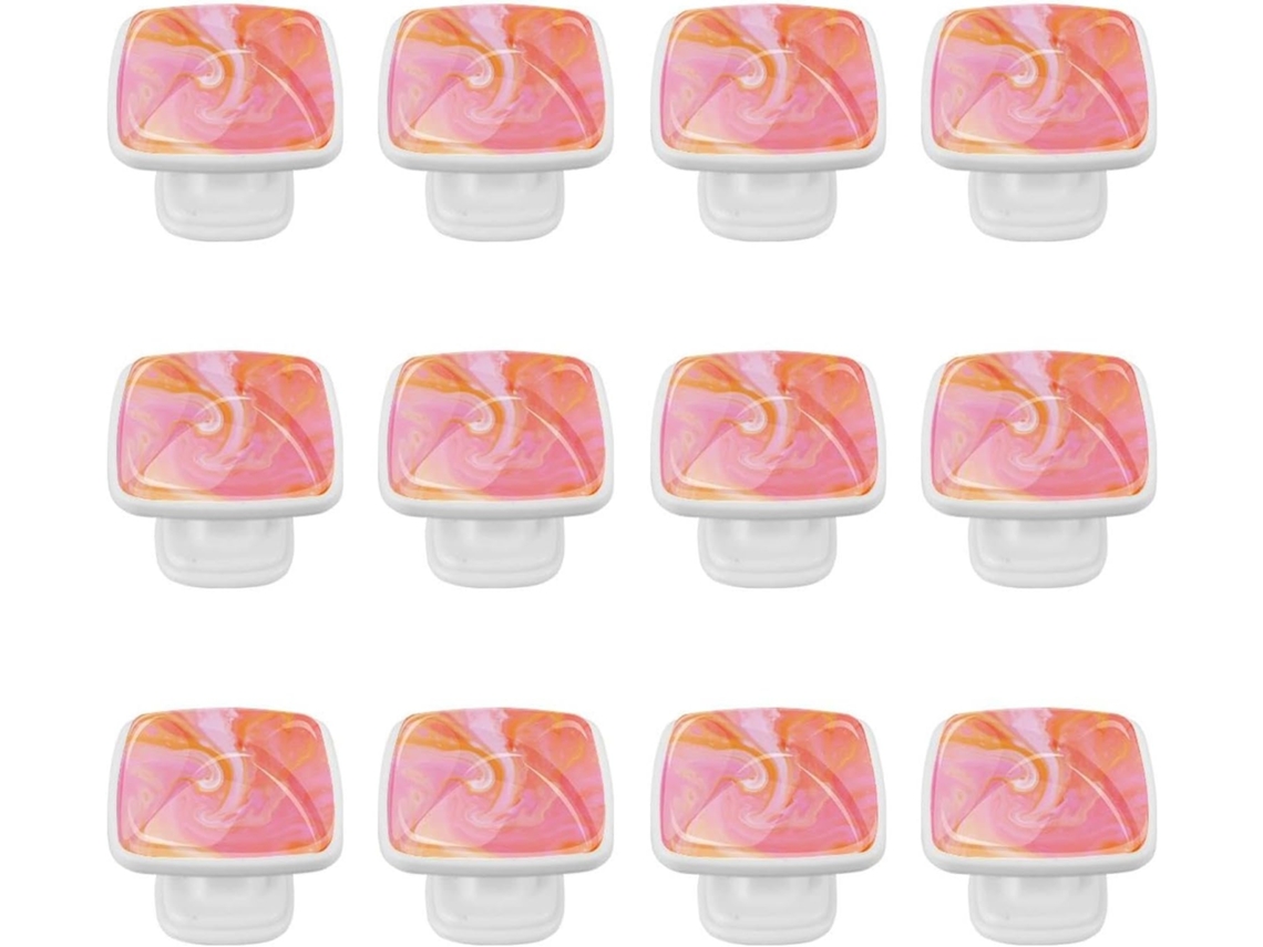 Puxadores E Maçanetas Quadradas Para Armários De Cozinha, Conjunto De 12 Peças, Textura Abstrata Em Aquarela Laranja