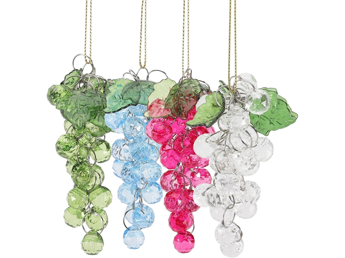 Conjunto 4 Enfeites Natal Acrílico Formato Cacho Ideais Pendurar Árvore Feitos Contas Coloridas Artesanais GOKOCO