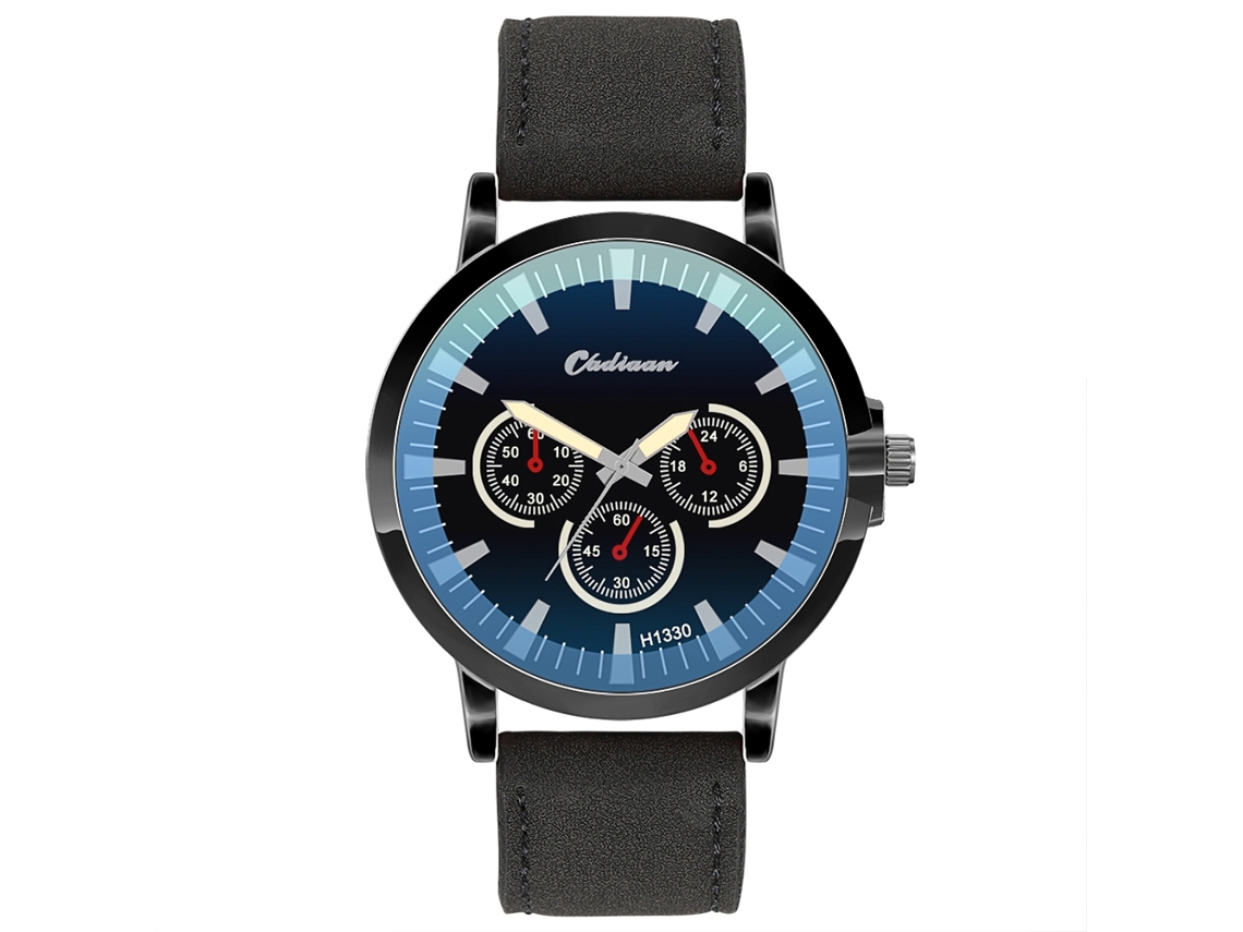 Relógio de pulso masculino em couro PU, estilo casual elegante para negócios, cor hematita preta.