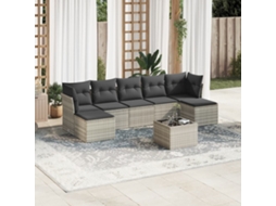 Vidaxl 8 Pcs Conj. Sofás Jardim C/ Almofadões Vime Pe Cinzento-claro