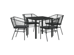 Conjunto 5 De Jantar De Jardim De Vidaxl Com Almofadas Em Rattan Sintético Preto