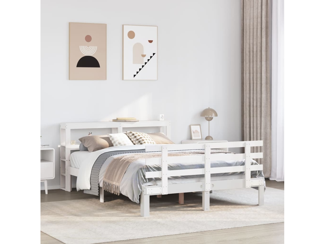 Vidaxl Estrutura De Cama C/ Cabeceira Sem Colchão 140x190 Cm Branco